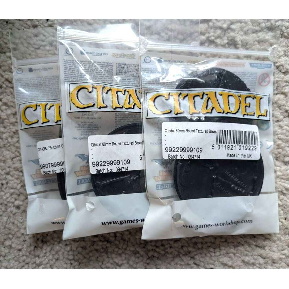 NIB Warhammer Citadel 60mm Round Textured Bases (3 Pack)